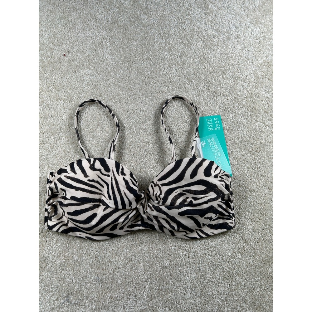 H&M Zebra Print Bikini Top Padded Swim Summer Beach Vacation 32C‎